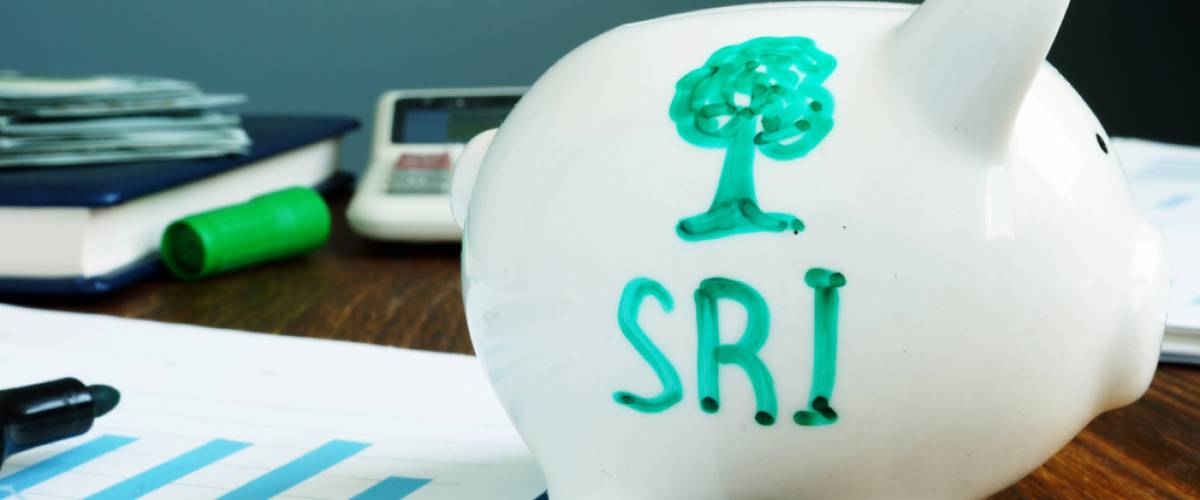 Socially Responsible Investing SRI written on a piggy bank.