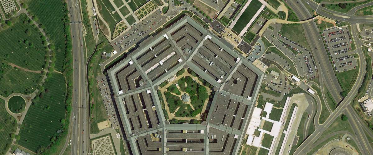 Pentagon in Washington building looking down aerial view from above
