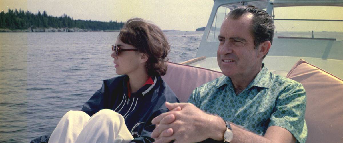President Nixon and daughter on boat