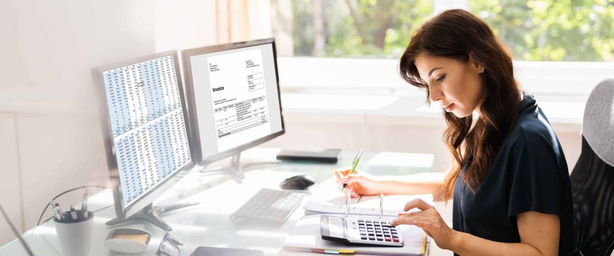 Accountant Using E Invoice Software At Computer In Office