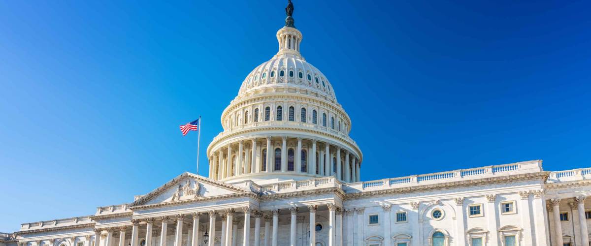 US Capitol over blue sky
