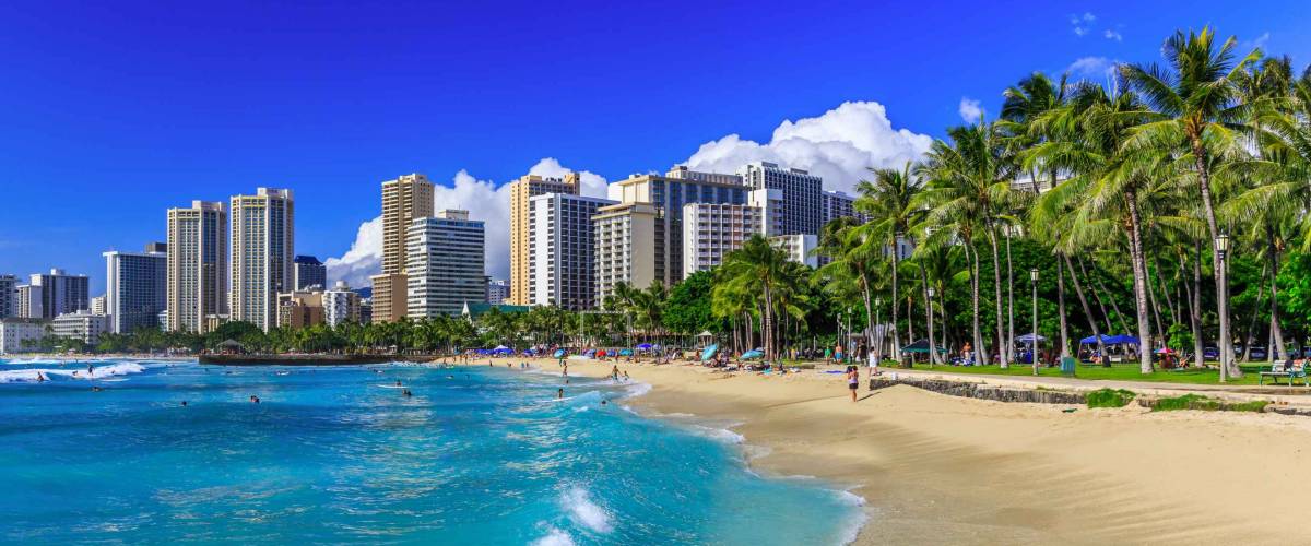 Honolulu, Hawaii. Waikiki beach and Honolulu's skyline.