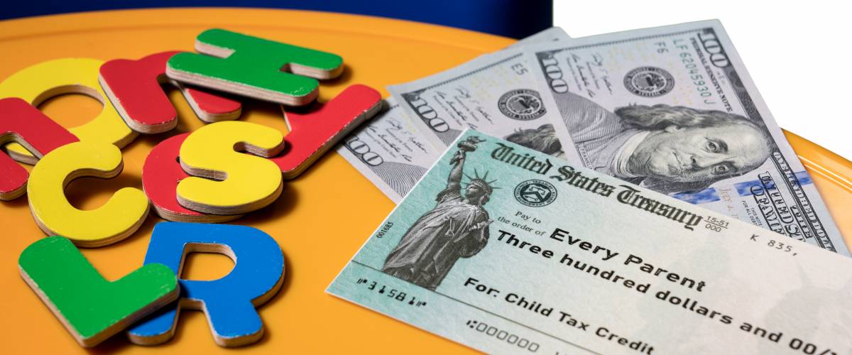 Mockup of US Treasury illustrative check for child tax credit for a single dependent to illustrate American Rescue Plan Act of 2021 payments