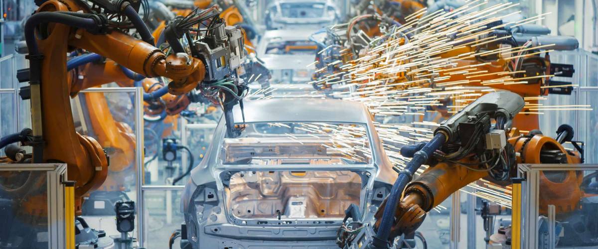 View of automobile production line