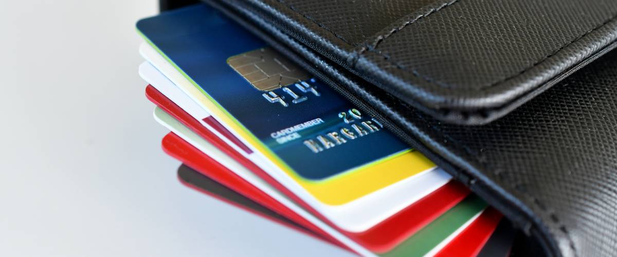 Credit cards in a wallet.