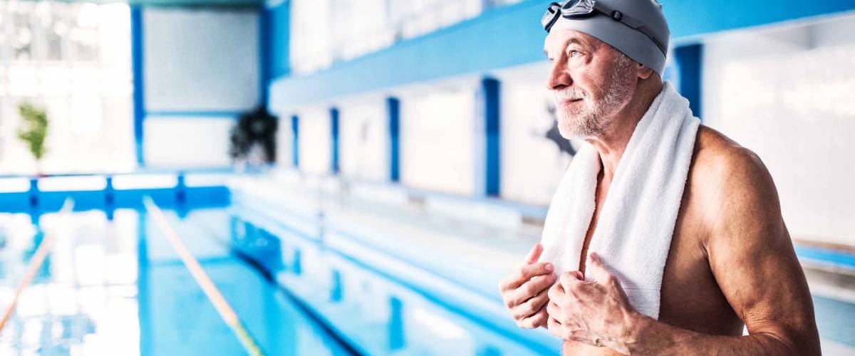 Senior near swimming pool