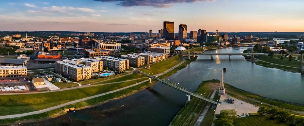 River through the City - a look at Dayton, Ohio from above the confluence of the Great Maimi and Mad Rivers