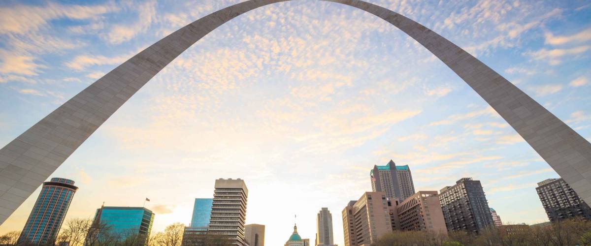 City of St. Louis skyline at twilight.