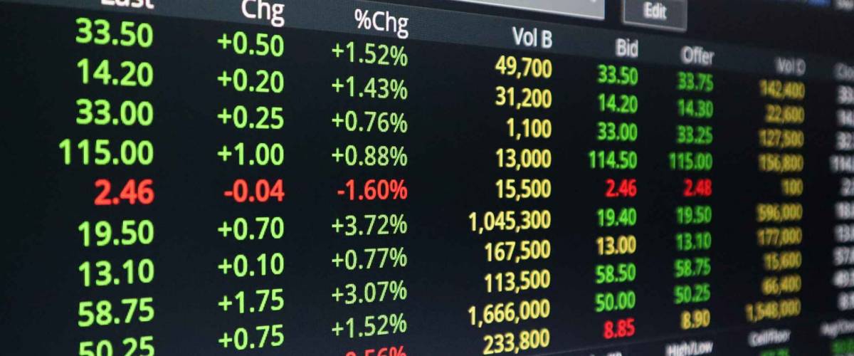 The stock market screen and graph of selling and buying