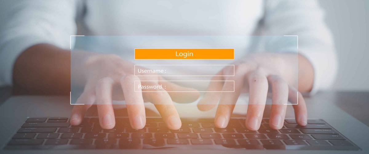 Woman using access window to log in entering password on laptop, Sign up username password Enter log in, Cyber protection, Information privacy. Protection Internet and technology Concept.