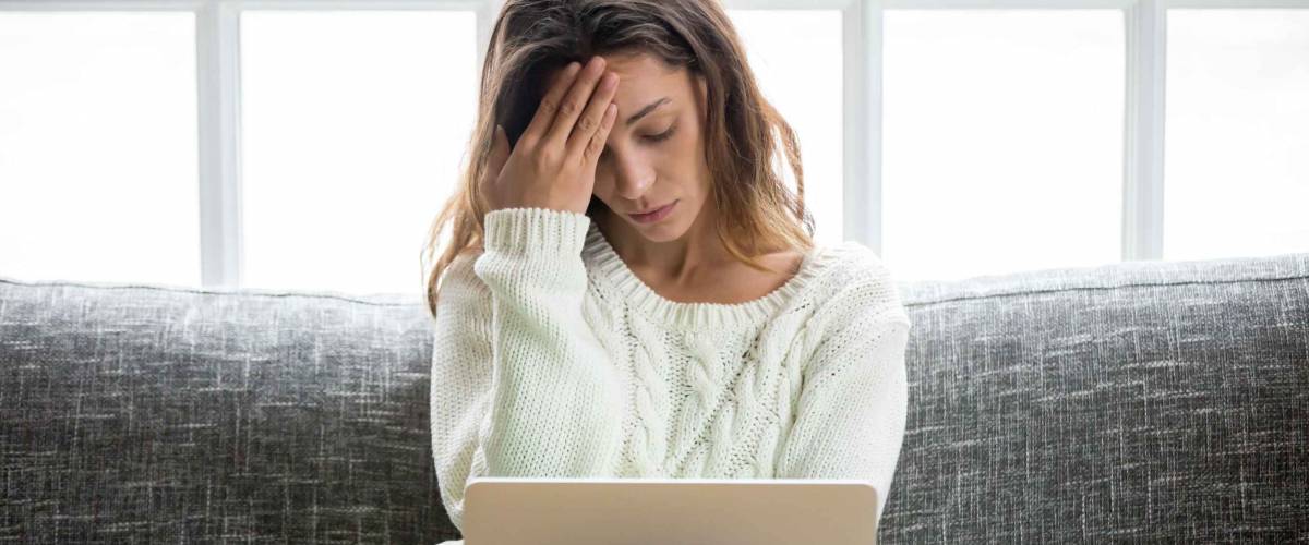 Frustrated sad woman feeling tired worried about problem