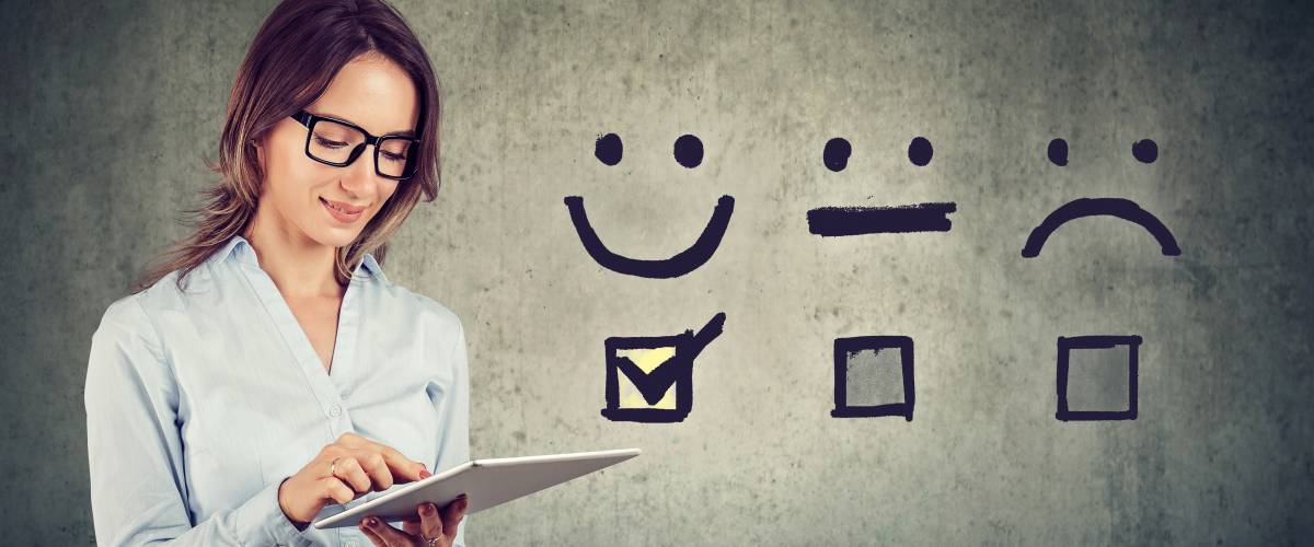 Woman taking online survey