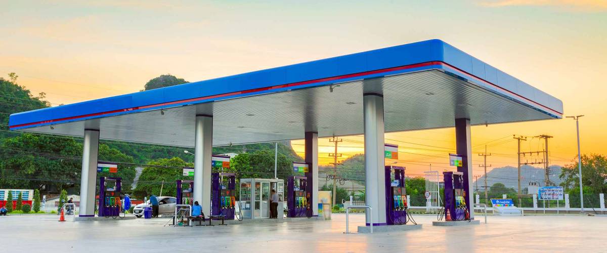 Gas station at sunset.