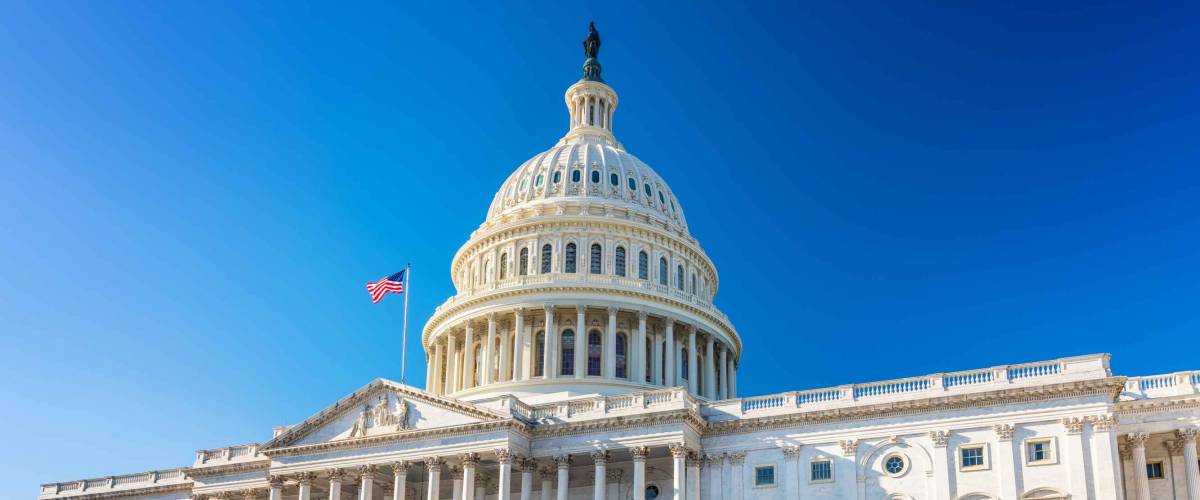 US Capitol over blue sky