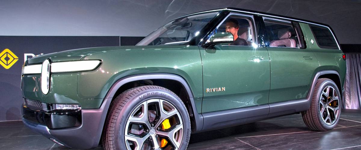 Unveiling of Rivian electric vehicle SUV.