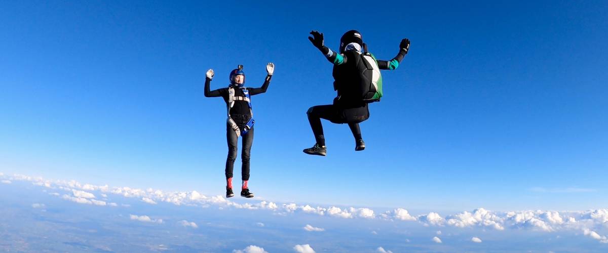 2 women skydiving