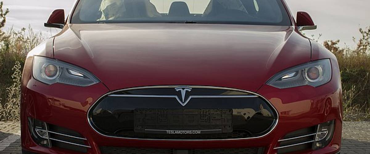 Red Tesla car