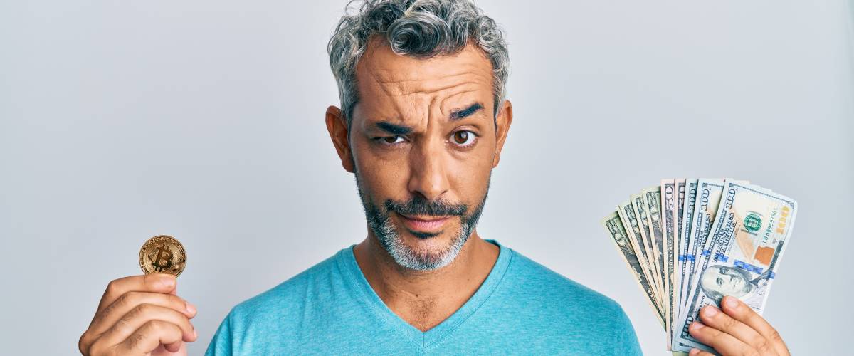 Man considering potential Bitcoin problems