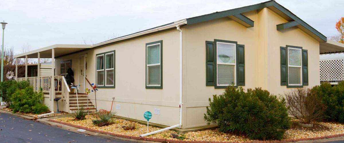 A new manufactured home at a retirement trailer park.