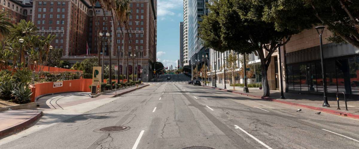 Empty streets in Downtown Los Angeles cause the coronavirus pandemic emergency