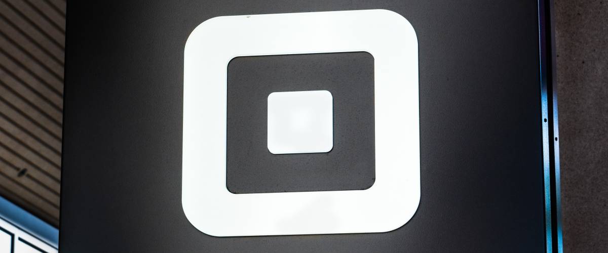 Close up of Square sign at their headquarters in SoMa district