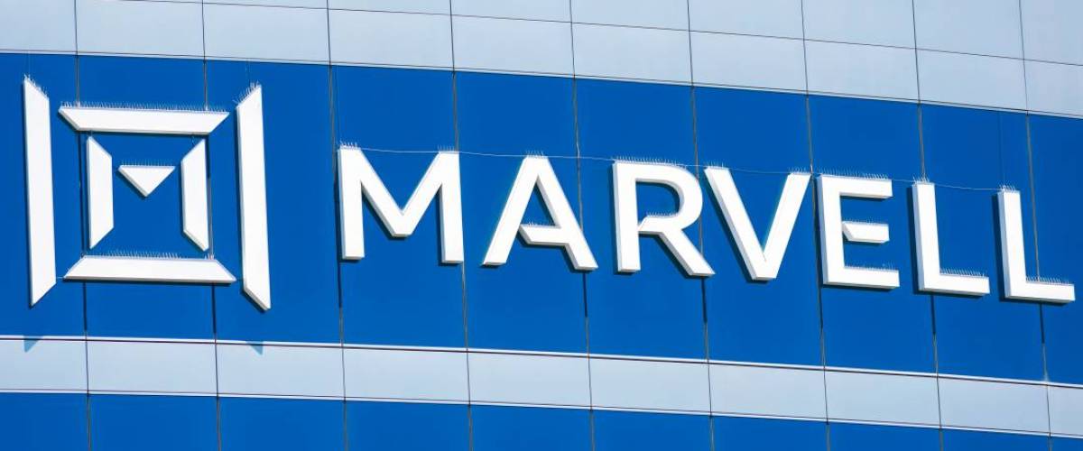 Marvell sign, logo on facade of Marvell Technology headquarters in Silicon Valley