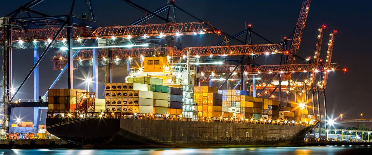 Cargo ship loaded in the New York container terminal as observed from Elizabeth, NJ