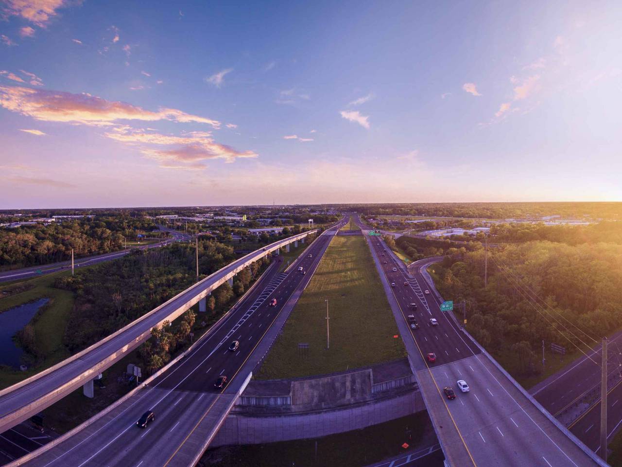 Aerial view of Interstate 4 in Sanford. Highway of Florida.