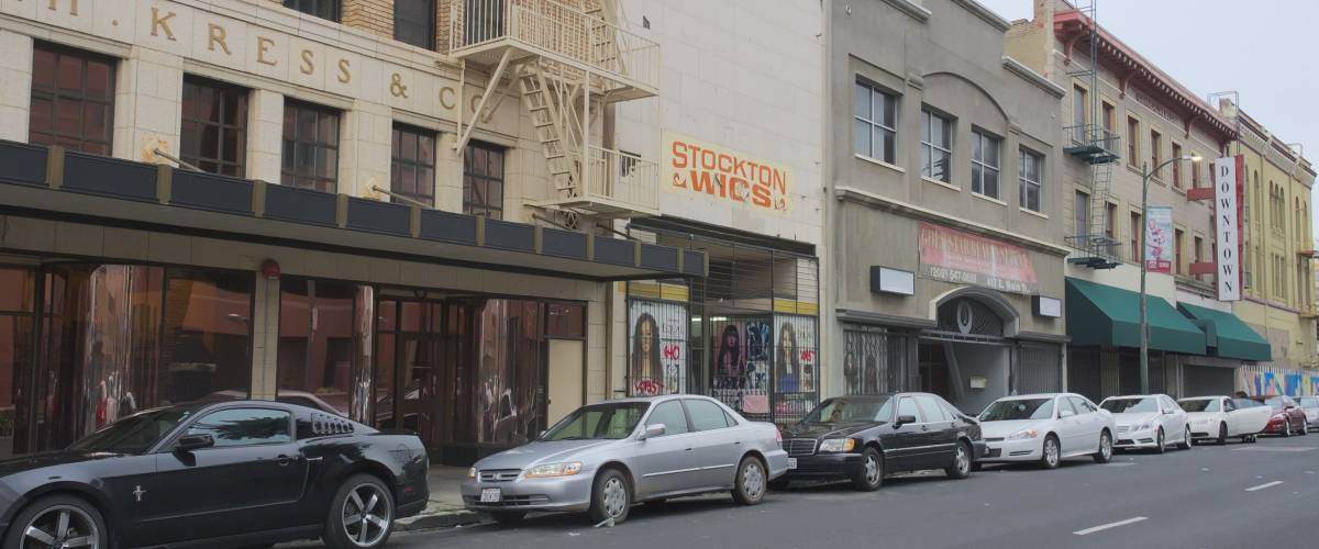 STOCKTON, CALIFORNIA - JANUARY 6, 2017: Distressed Main Street in one of the largest cities to file for bankruptcy.