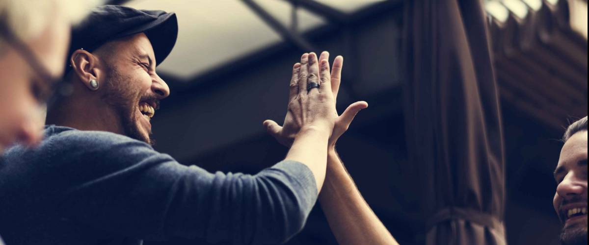 Men Hands High Five Meeting Greeting
