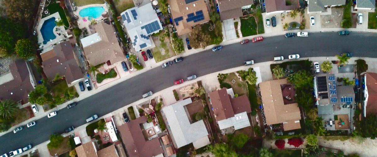 aerial view of suburban residential area