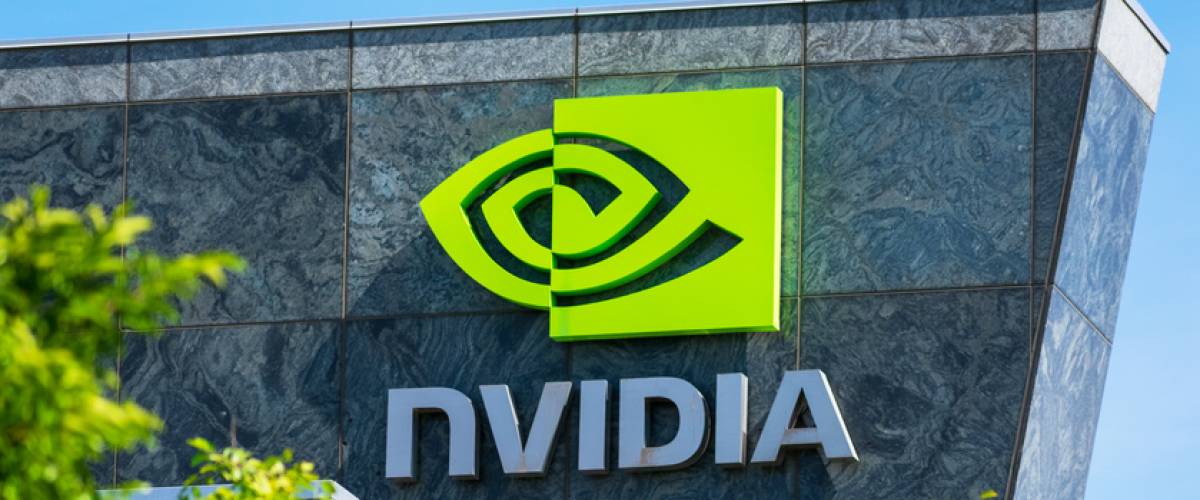 Nvidia logo and sign on headquarters.