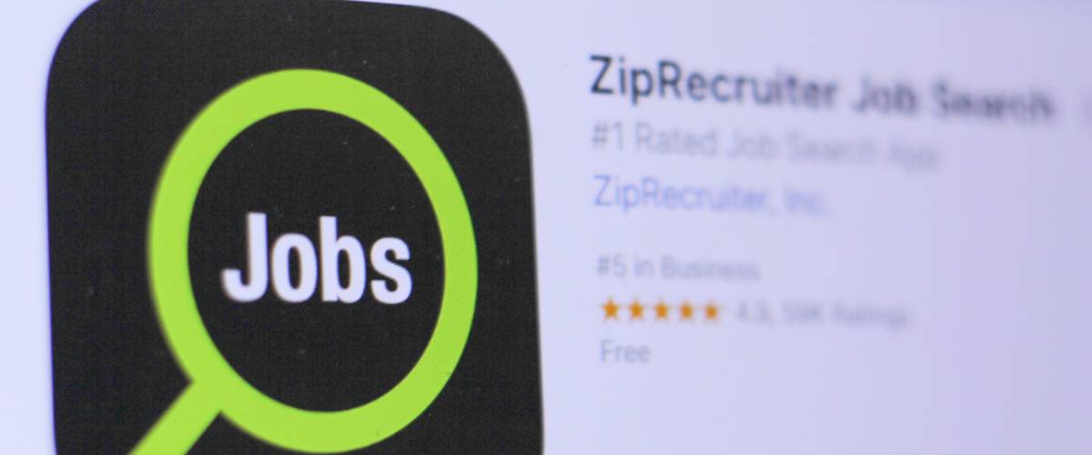 ZipRecruiter Job Search app in App Store. Close-up on the laptop screen.