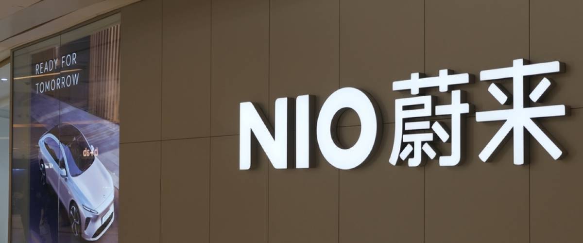Large NIO store sign and Chinese brand name. NIO is a Chinese EV company