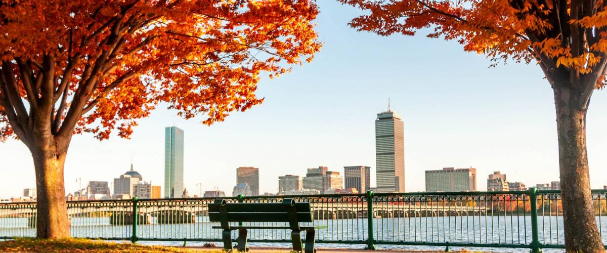 Boston Skyline in autumn viewed from across the river