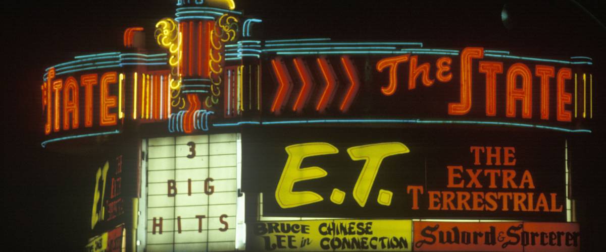 LOS ANGELES - CIRCA 1982: A neon sign for a movie theatre in Los Angeles, California