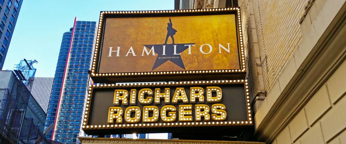 MANHATTAN, NEW YORK CITY/USA - NOVEMBER 12, 2016: The marquee of Hamilton, An American Musical, which is playing at the Richard Rogers Theater.