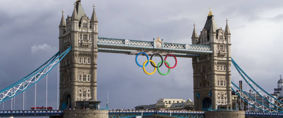 London, UK - July 1: The famous Tower Bridge in London, decorated for the 2012 Summer Olympics on July 1, 2012.