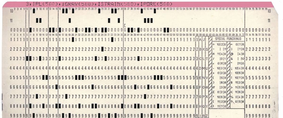 computer punchcard circa 1970s, used for data entry on early mainframe computers