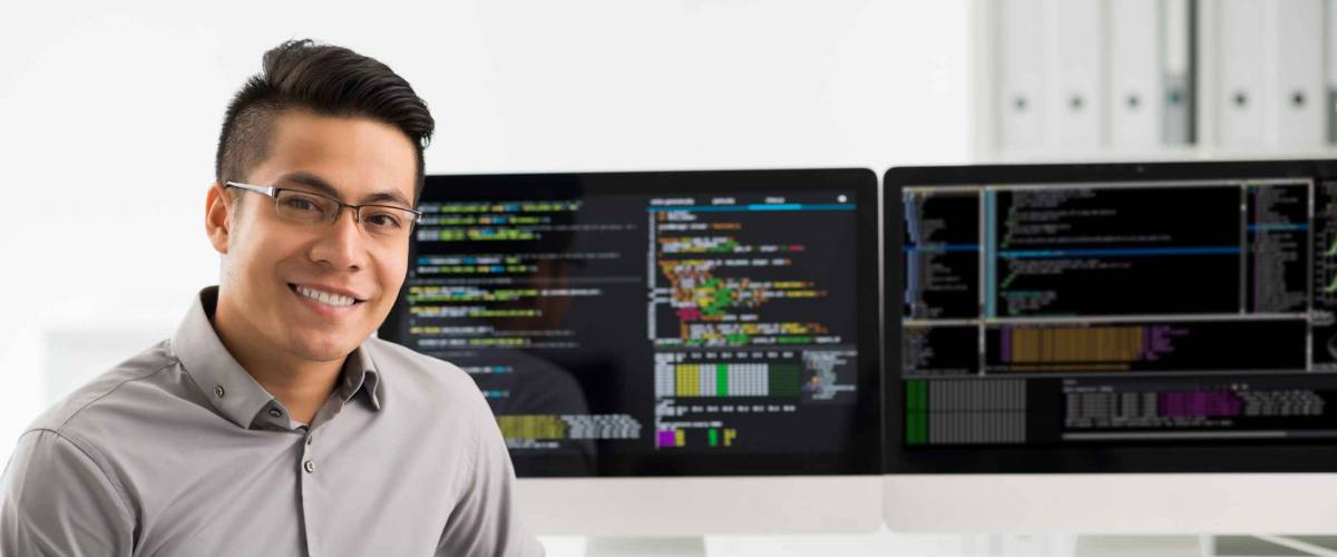 Portrait of smiling Vietnamese software engineer