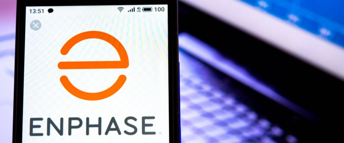 In this photo illustration the Enphase Energy logo is seen displayed on a smartphone