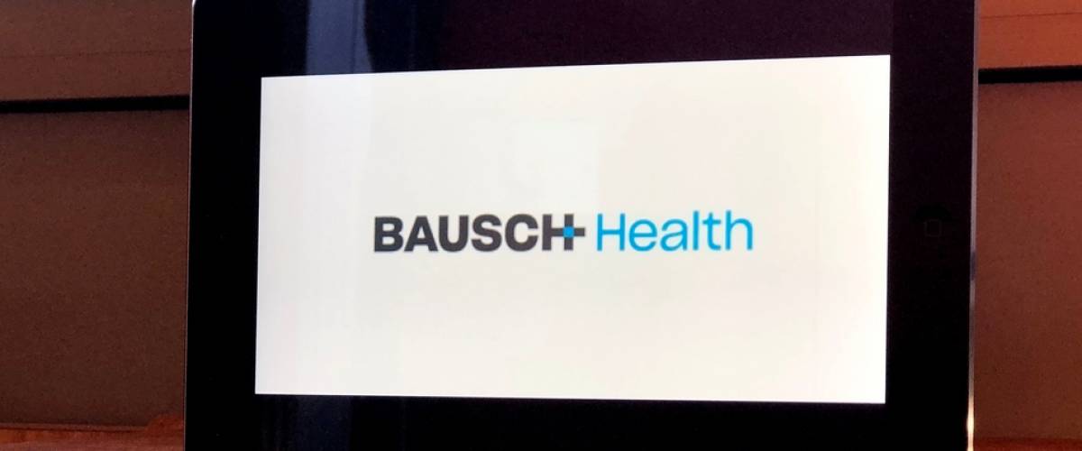 Bausch Health company logo icon on tablet screen close-up. Bausch Health brand