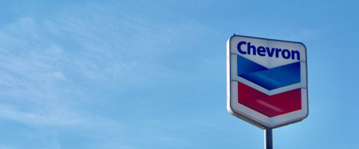 Chevron logo sign with blue sky background