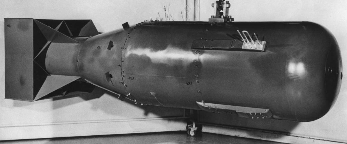 A post-war model of 'Little Boy', the atomic bomb exploded over Hiroshima, Japan, in World War 2.