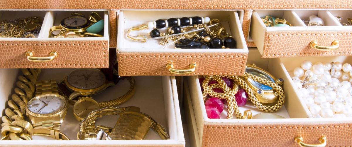 Gold jewelry in jewelry boxes