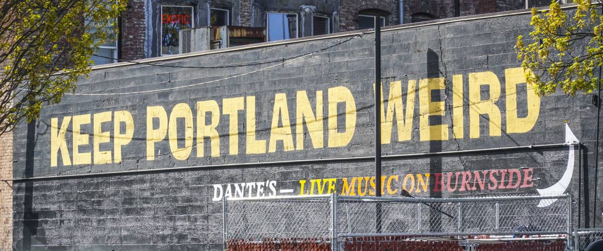 Keep Portland Weird writing in the old town of Portland - PORTLAND / OREGON - APRIL 16, 2017