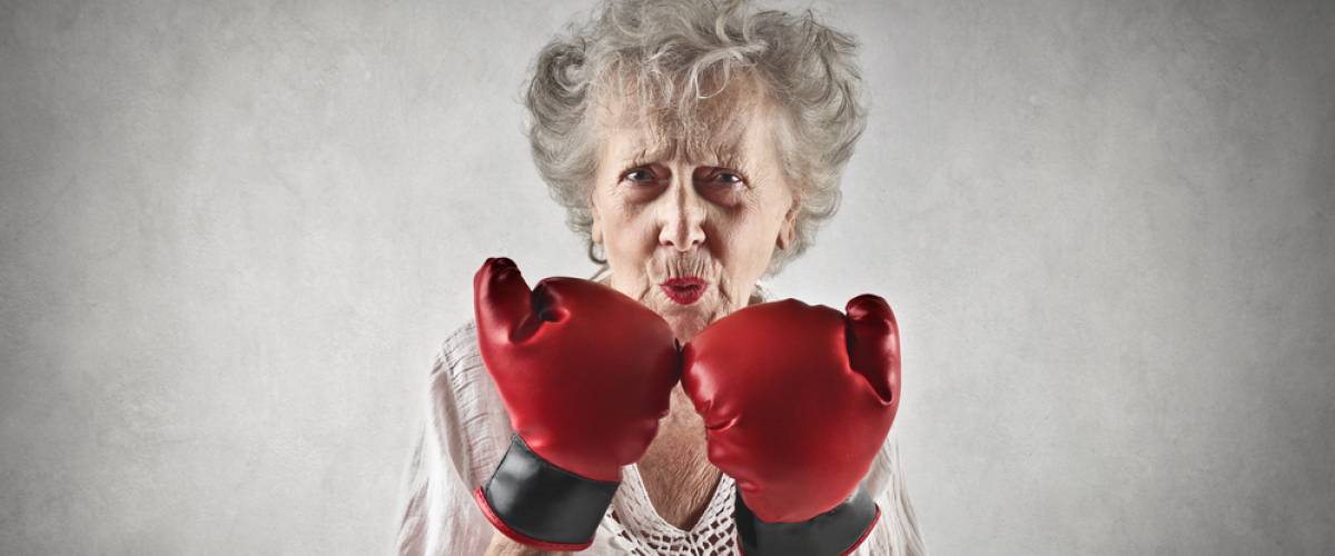 Grandma boxing gloves