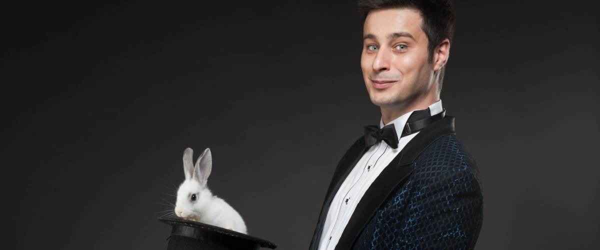 Magician with rabbit, Juggler man, Funny person, Black magic, Illusion