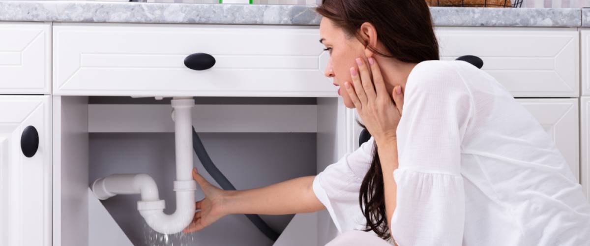 Woman's kitchen pipes leaking