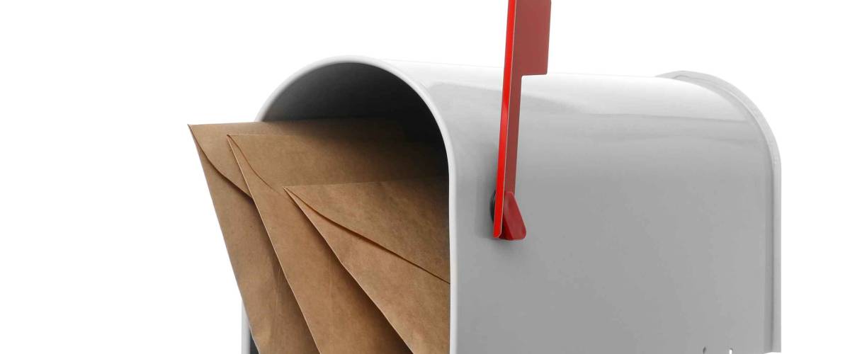 Mail box with letters on white background